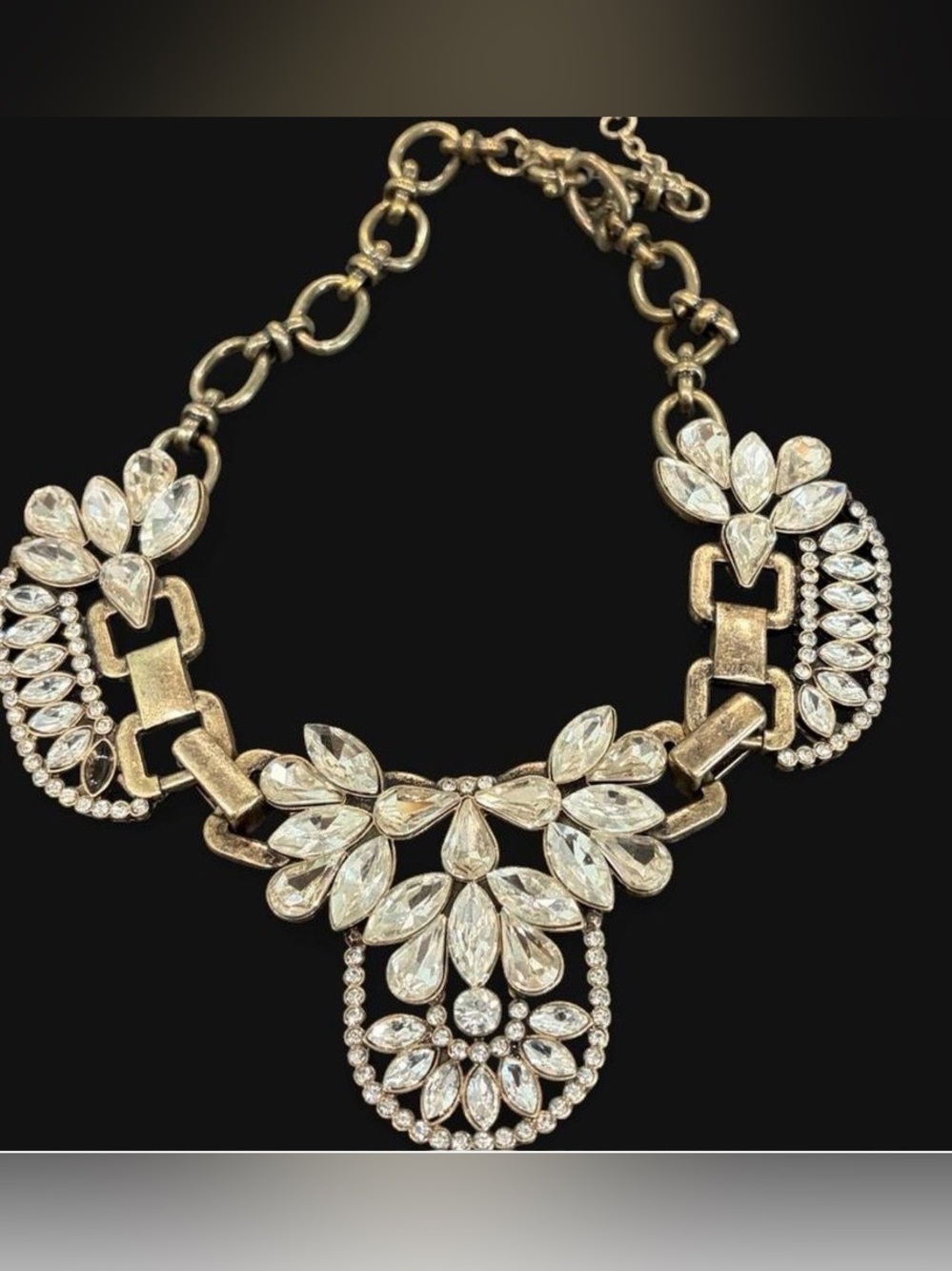 J. Crew Gold-Tone Clear Crystal Floral Statement Necklace chunky